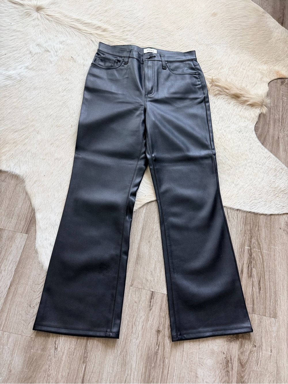 Pistola Black and Gray Leather-Trim High-Rise Pants